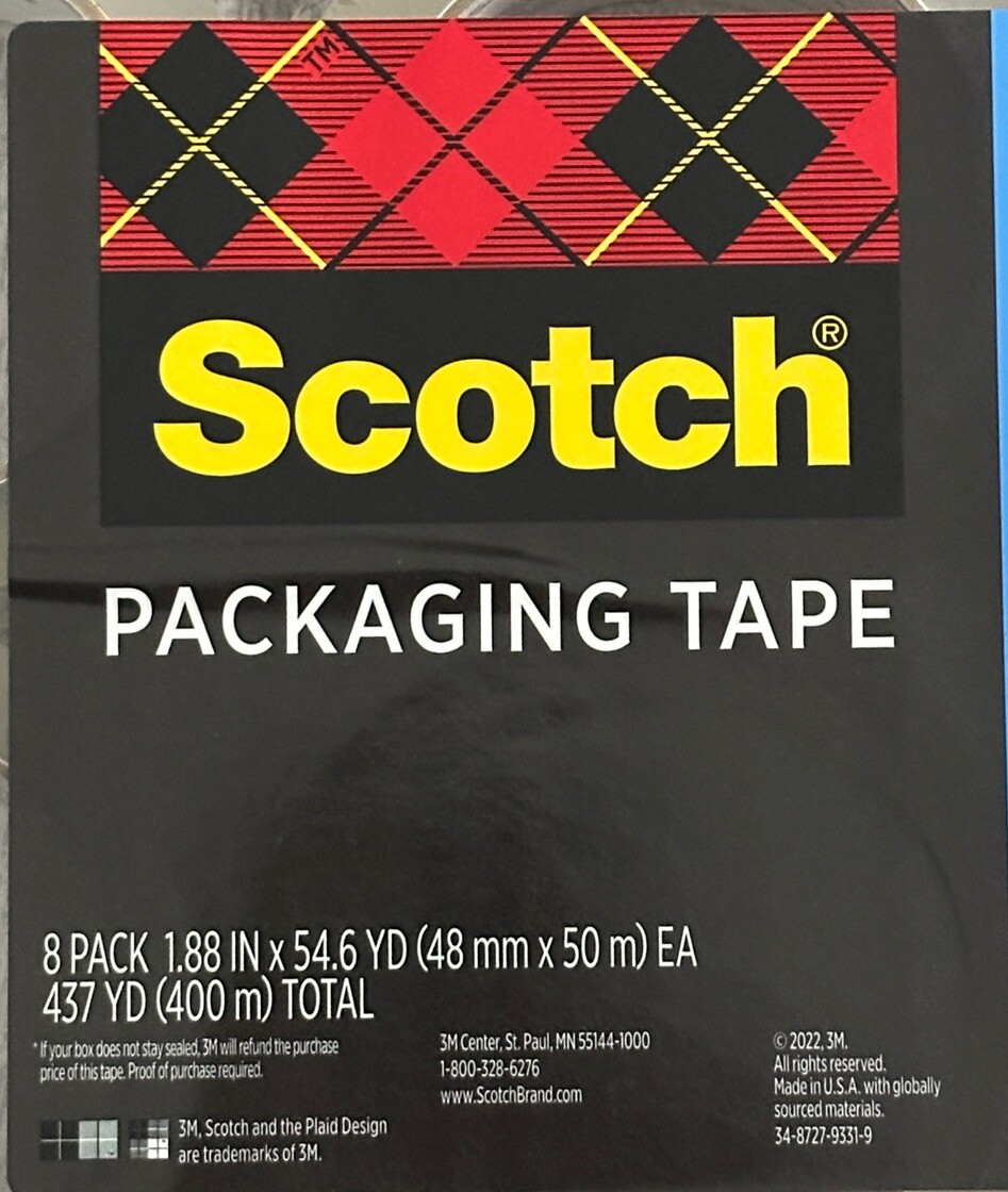 Scotch Shipping Packaging Tape 1.88 inch X 54.6 Yard Heavy Duty Tape – 8 PacK 