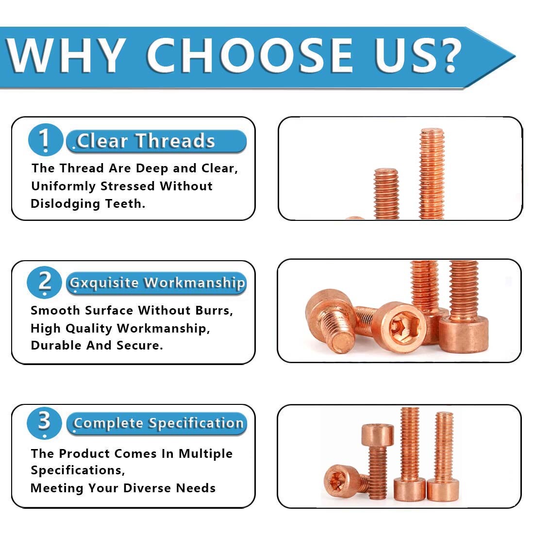 99% Copper Cap Head Screws M3 M4 M5 M6 M8 M10 M12 Hexagon Socket Allen Key Bolts