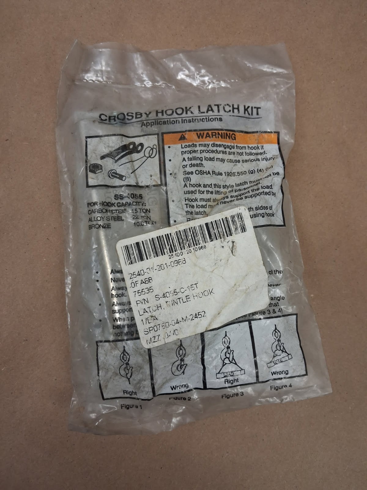 Crosby Latch Kit S4055C, Stainless Steel C Load Rated Hooks 15, 22, 10T