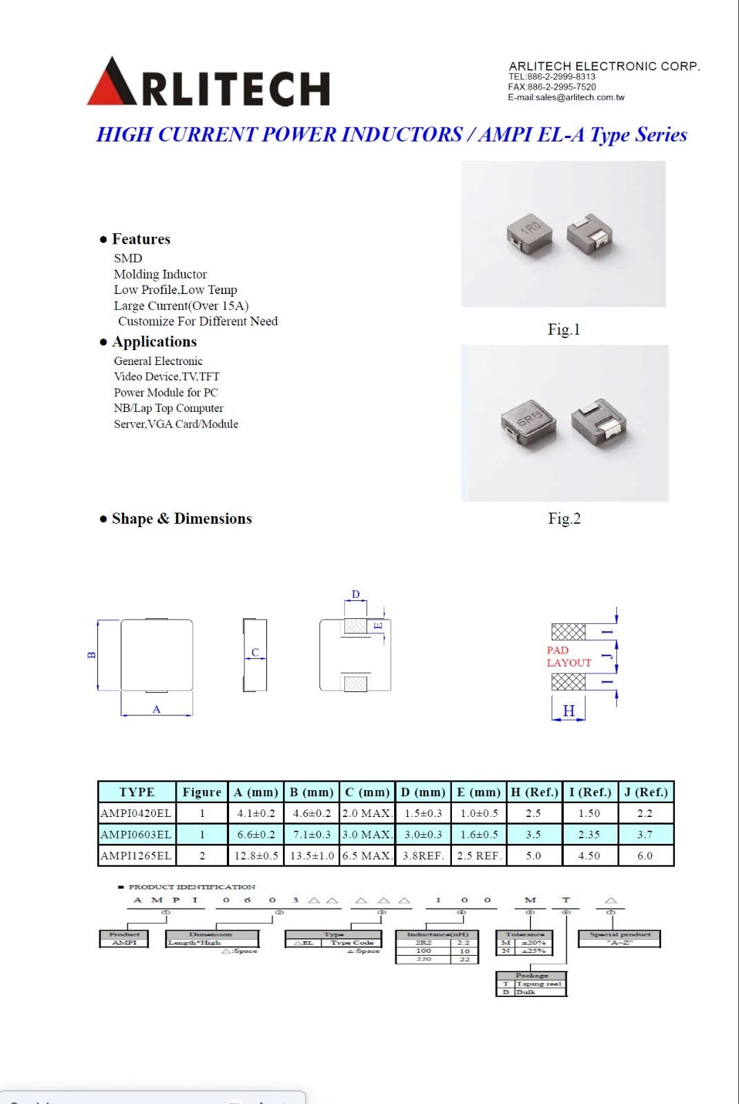 10 PCS ARLITECH AMPI0630630R47M1 Inductor SMD 0.47uH 17.5A 4.mΩ 7.2×6.6×3.0mm
