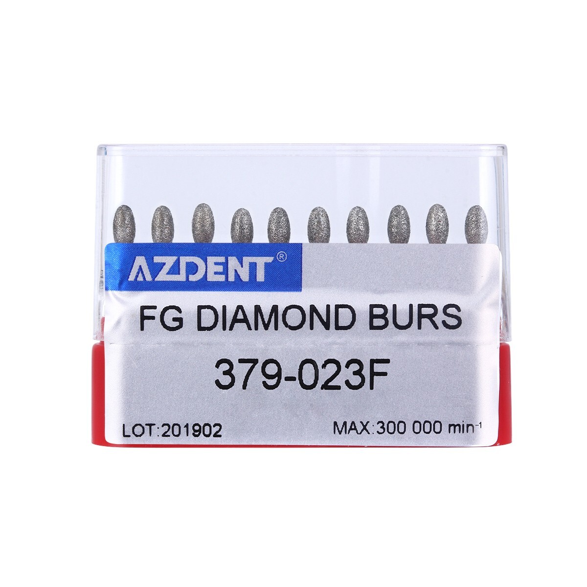 10Pcs Dental Diamond Burs FOOTBALL 379-023F FINE RED DEFEND Friction Grip AZDENT