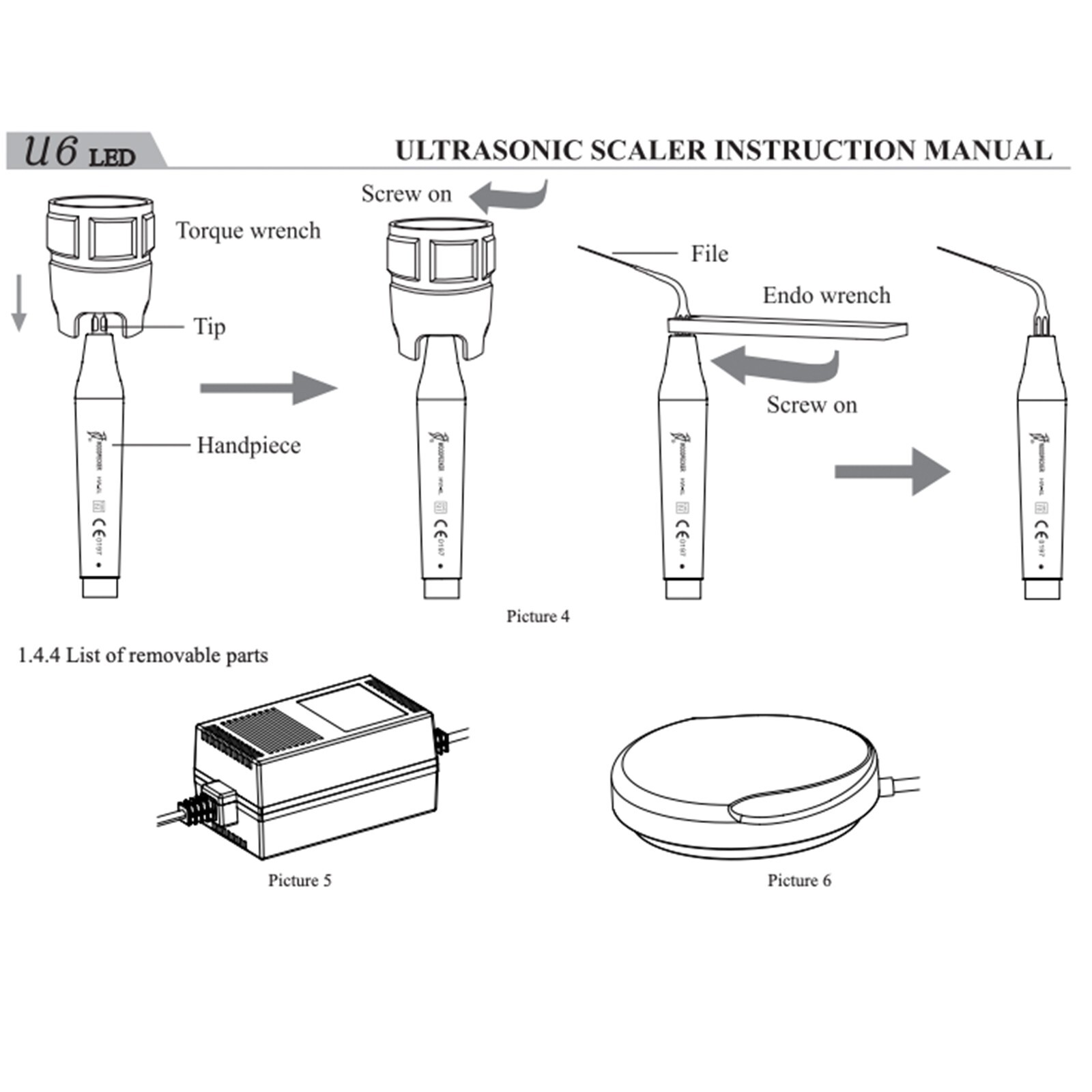 Woodpecker U6 LED Dental Ultrasonic Scaler Scaling Perio Endo Handpiece + 7 Tips