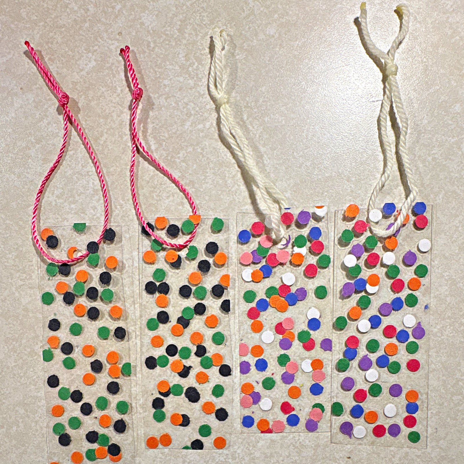 Handmade Homecrafted confetti bookmarks with string