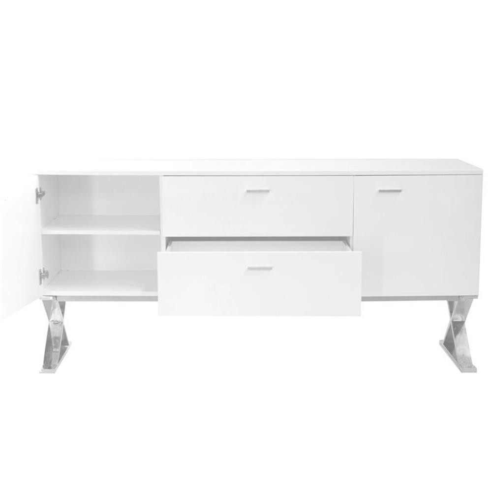 Pangea Home Alexa Modern Gloss Lacquer & Polished Steel Metal Buffet in White