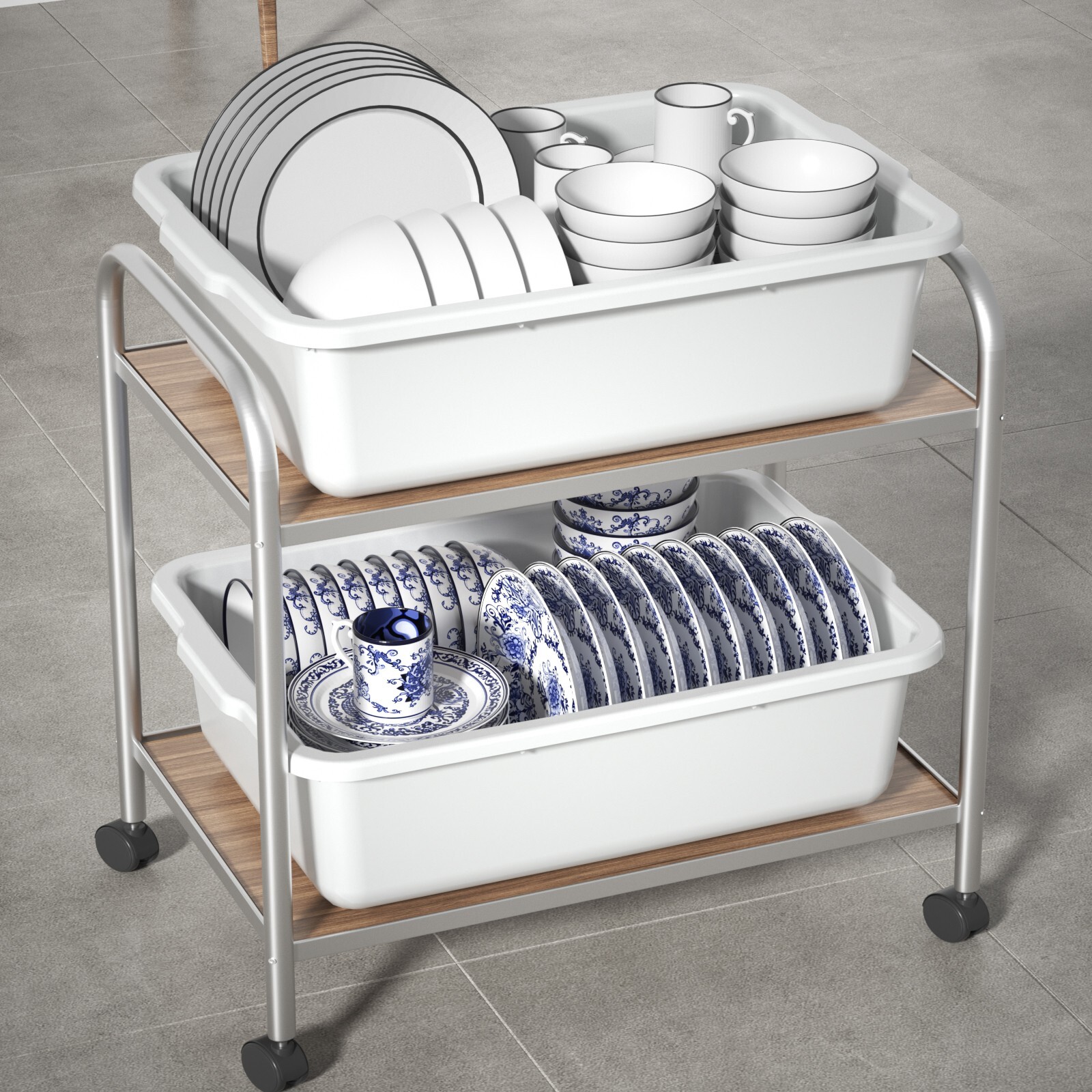 22 L Plastic Large Commercial Bus Tubs, 4-Pack Utility Tote Bus Box, White