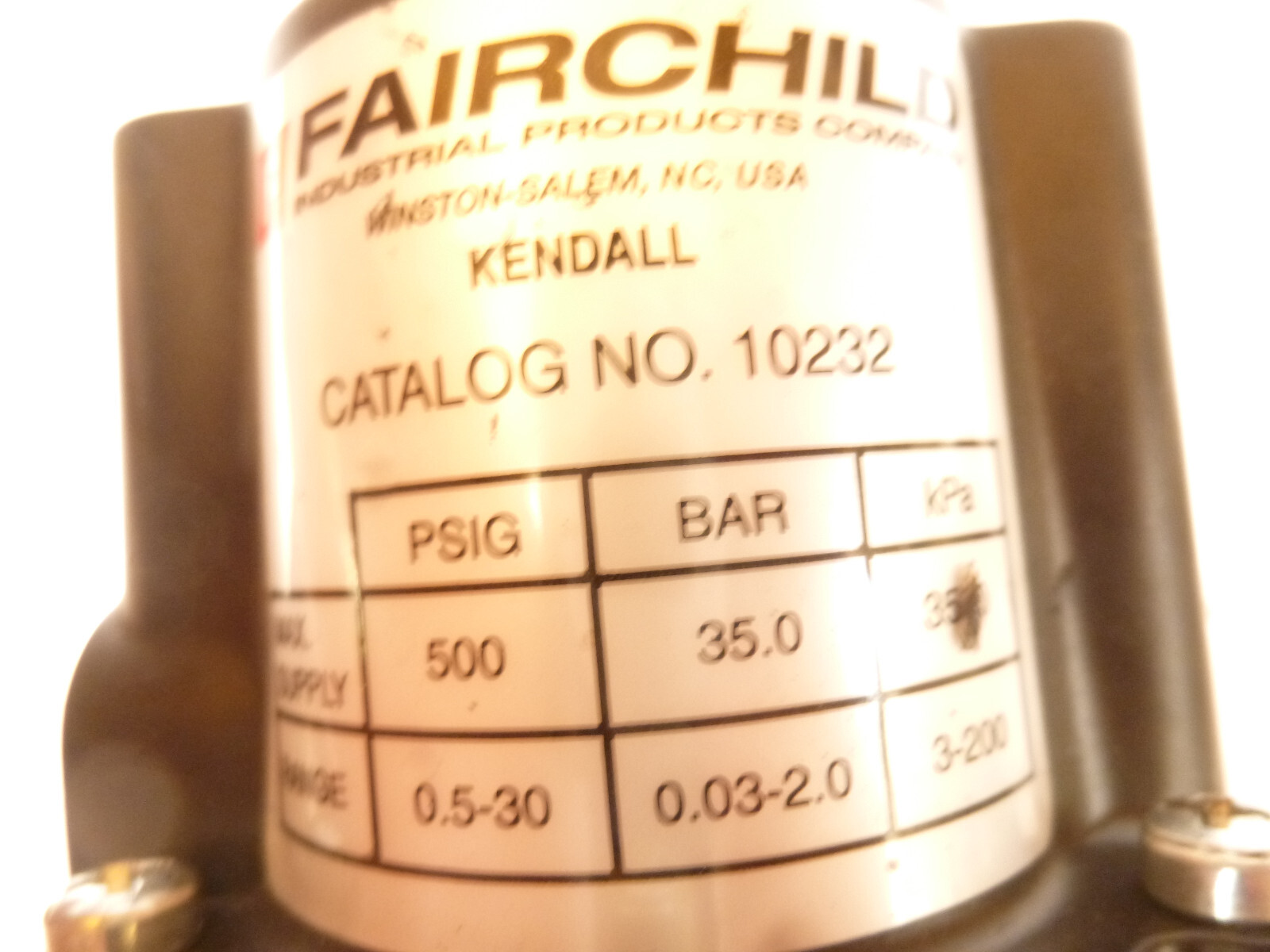 Fairchild Kendall No.10232 Pressure Regulator 500 PSIG Bar 35.0 Max 0.5-30 Range
