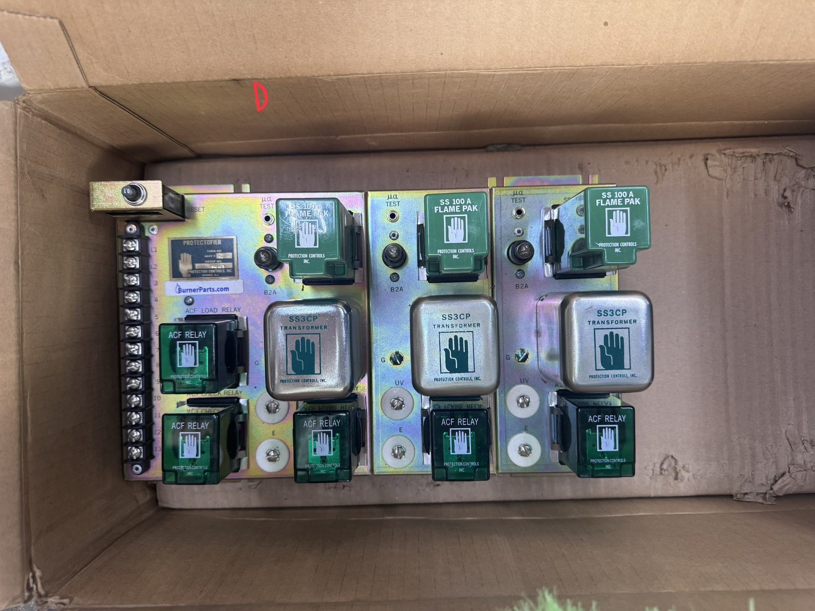 (4 ) Protection Controls PROTECTOFIER. ACF RELAY, SS 100 A FLAME PAK, and S93CP.