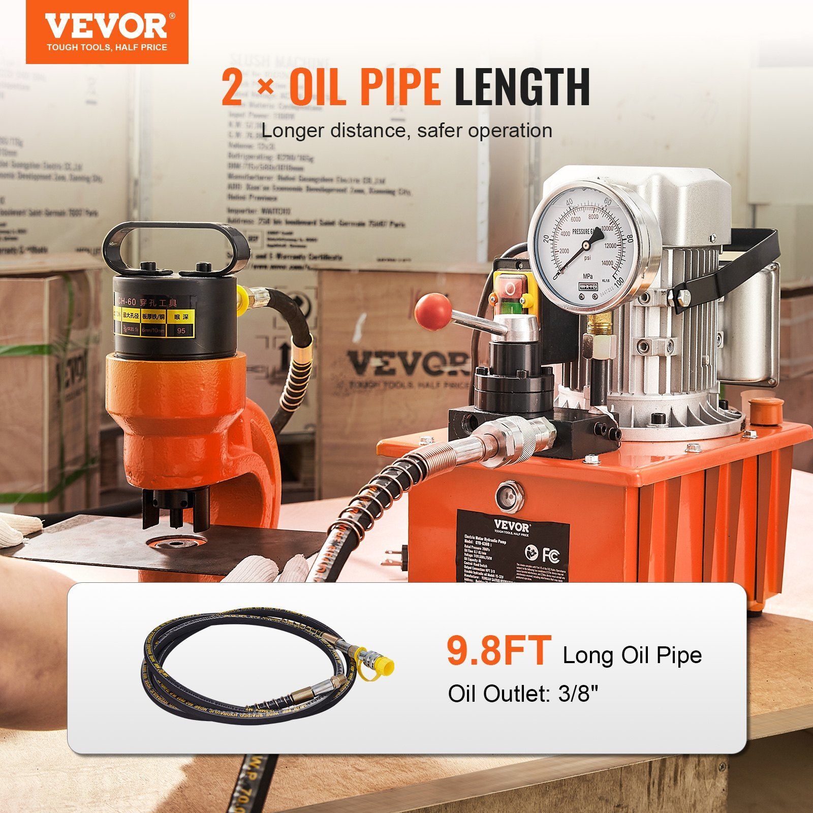 Electric Hydraulic Pump 10000 PSI 750W 110V 488in³/8L Double Acting Manual Valve