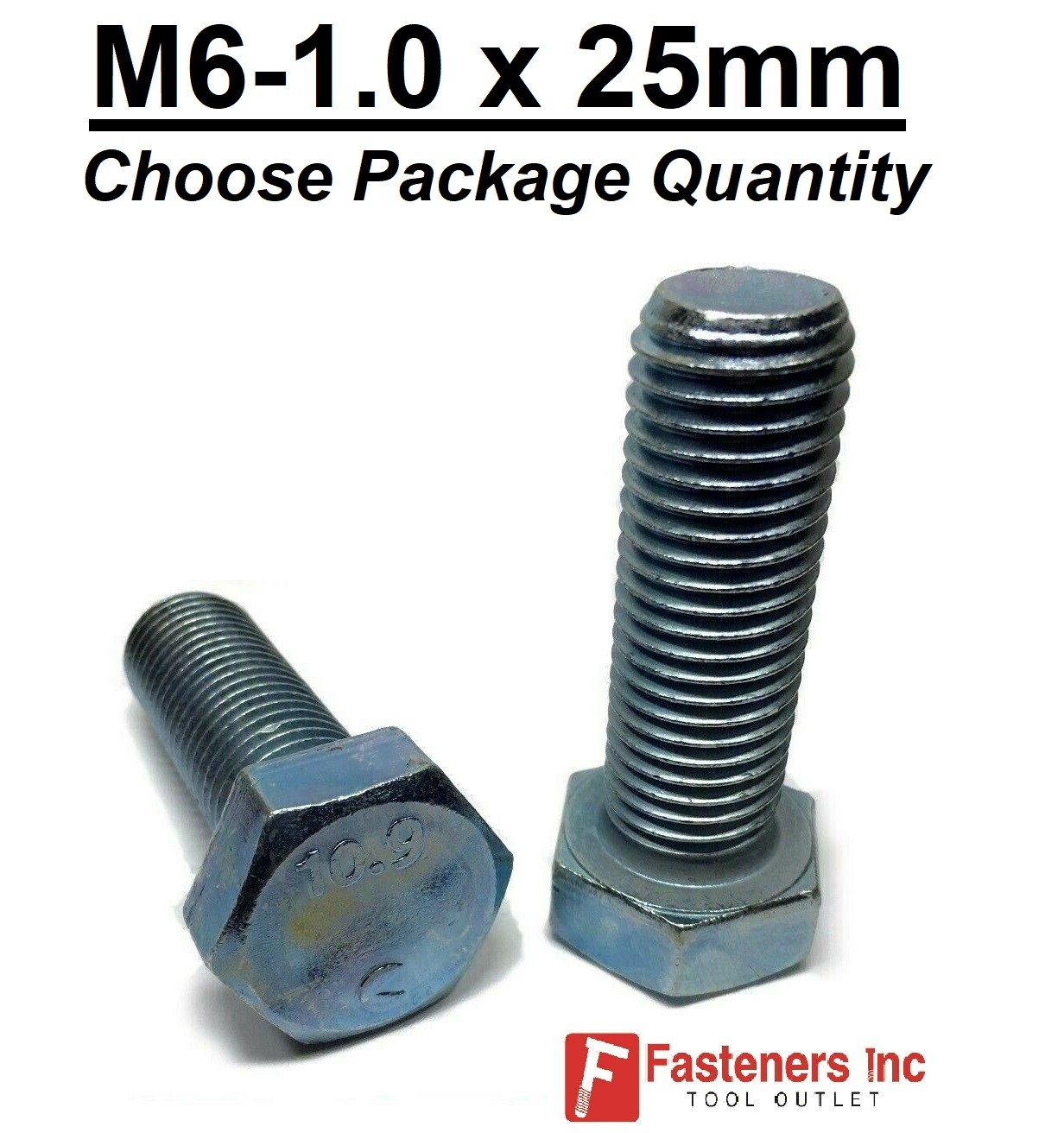 M6-1.0 x 25mm Metric Hex Cap Screws Bolts Zinc Grade 10.9 (Choose Pkg Qty’s)