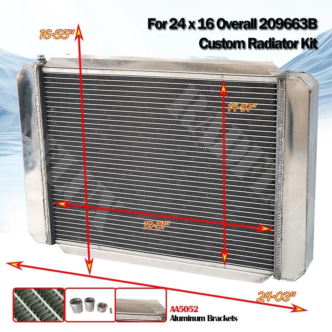 #209663B 24″ x 16″ Overall Size Universal Custom Full Aluminum Cooling Radiator