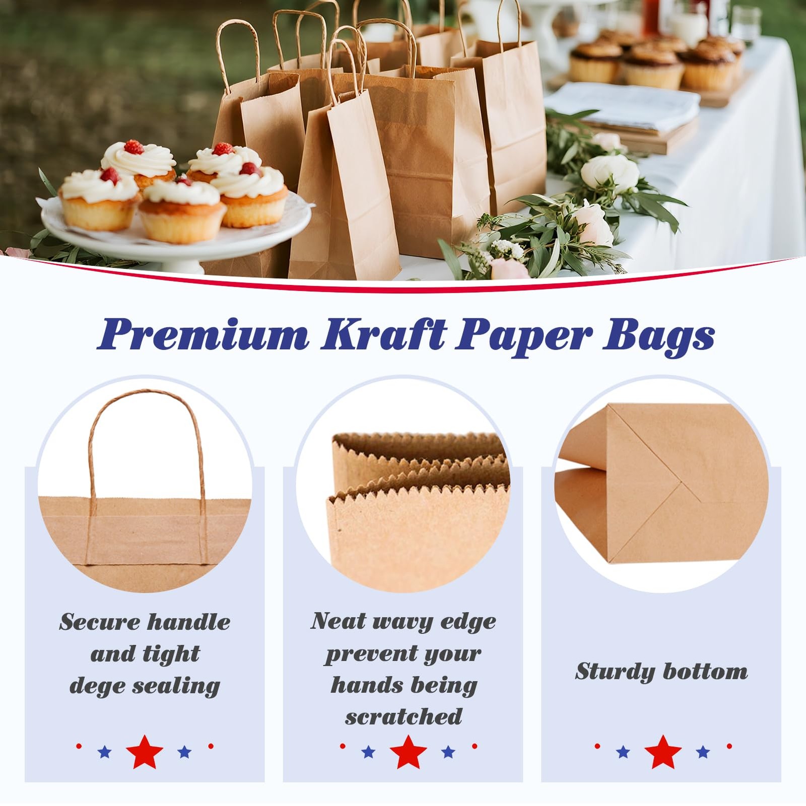 GSSUSA 100 Pack Brown Paper Bags with Handles, 8 1 count (Pack of 100),