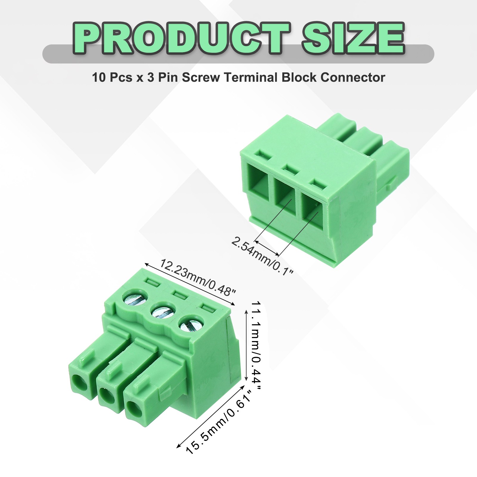 10 PCS 3-Pin PCB Mount Screw Terminal Block Connectors 3.81mm/0.15inch Pitch