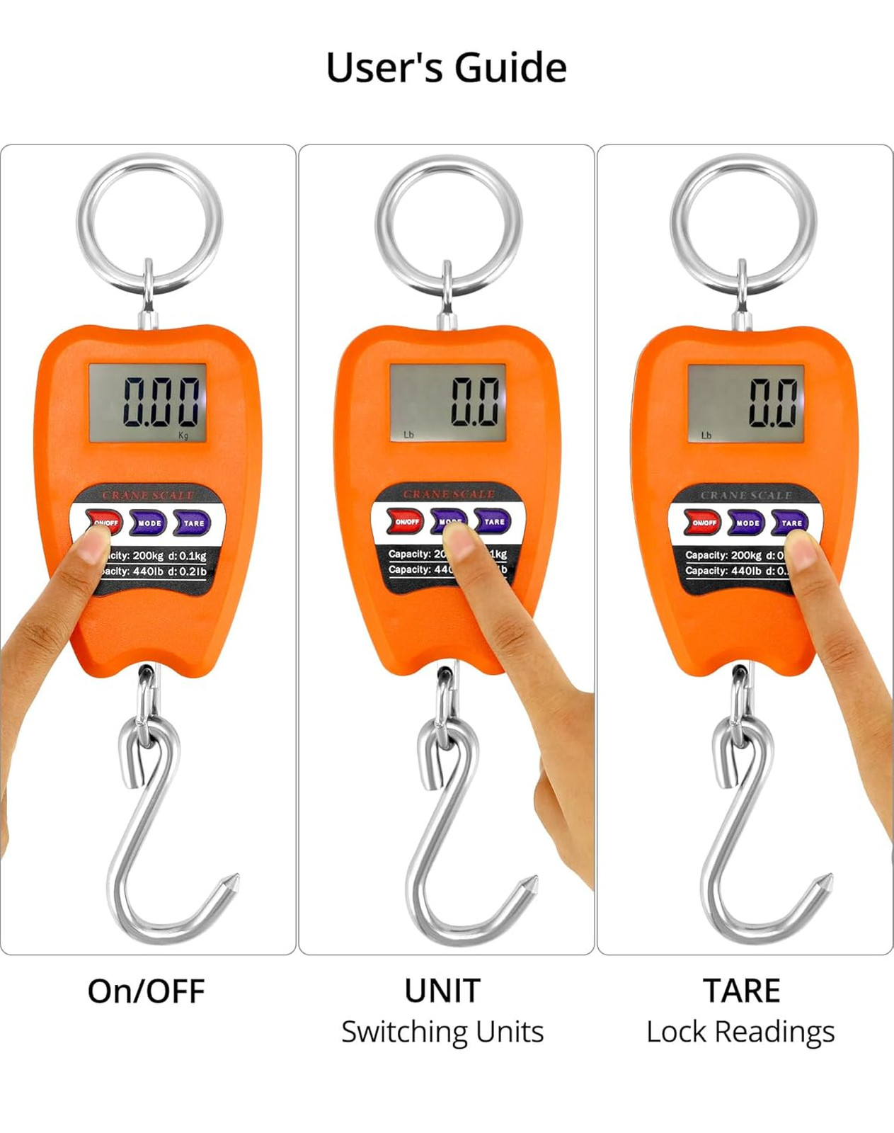 Digital Crane Scale 200kg 440lbs Aluminum Housing Fish Weighing Scale with LED