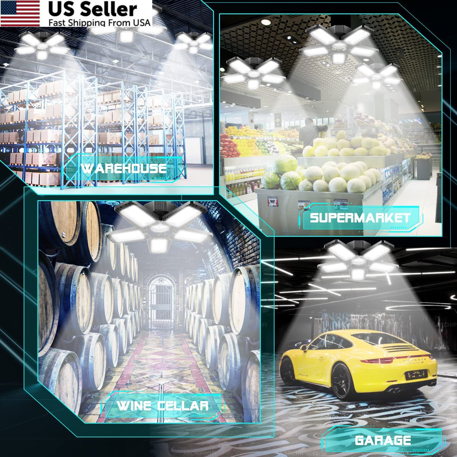160W LED Garage Lights Deformable Panel Basement Shop E26 E27 New Fast Ship USA