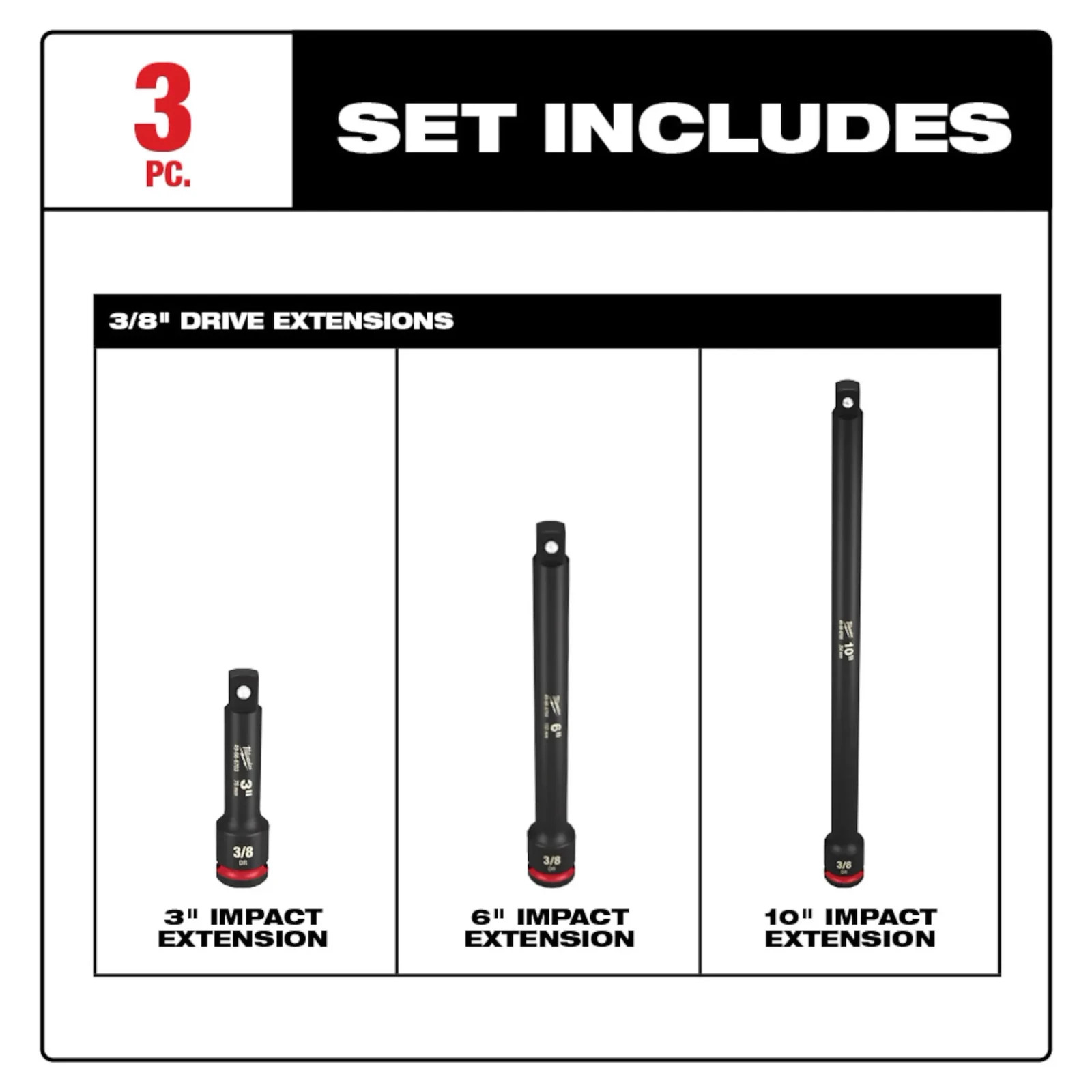 Milwaukee 49-66-6714 3Pc Shockwave Impact 3/8Dr Ext Set Authorized USA Dealer
