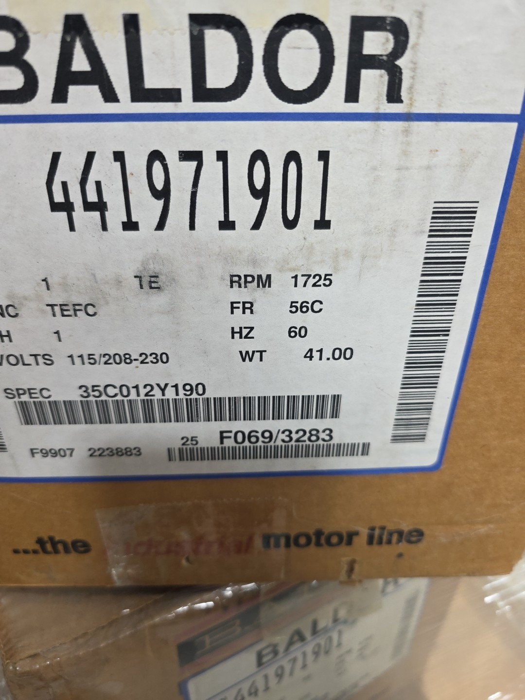 Baldor 441971901 1 Hp 1725 56C 1 Phase AC Motor 115/ 208-230V 35C012Y190