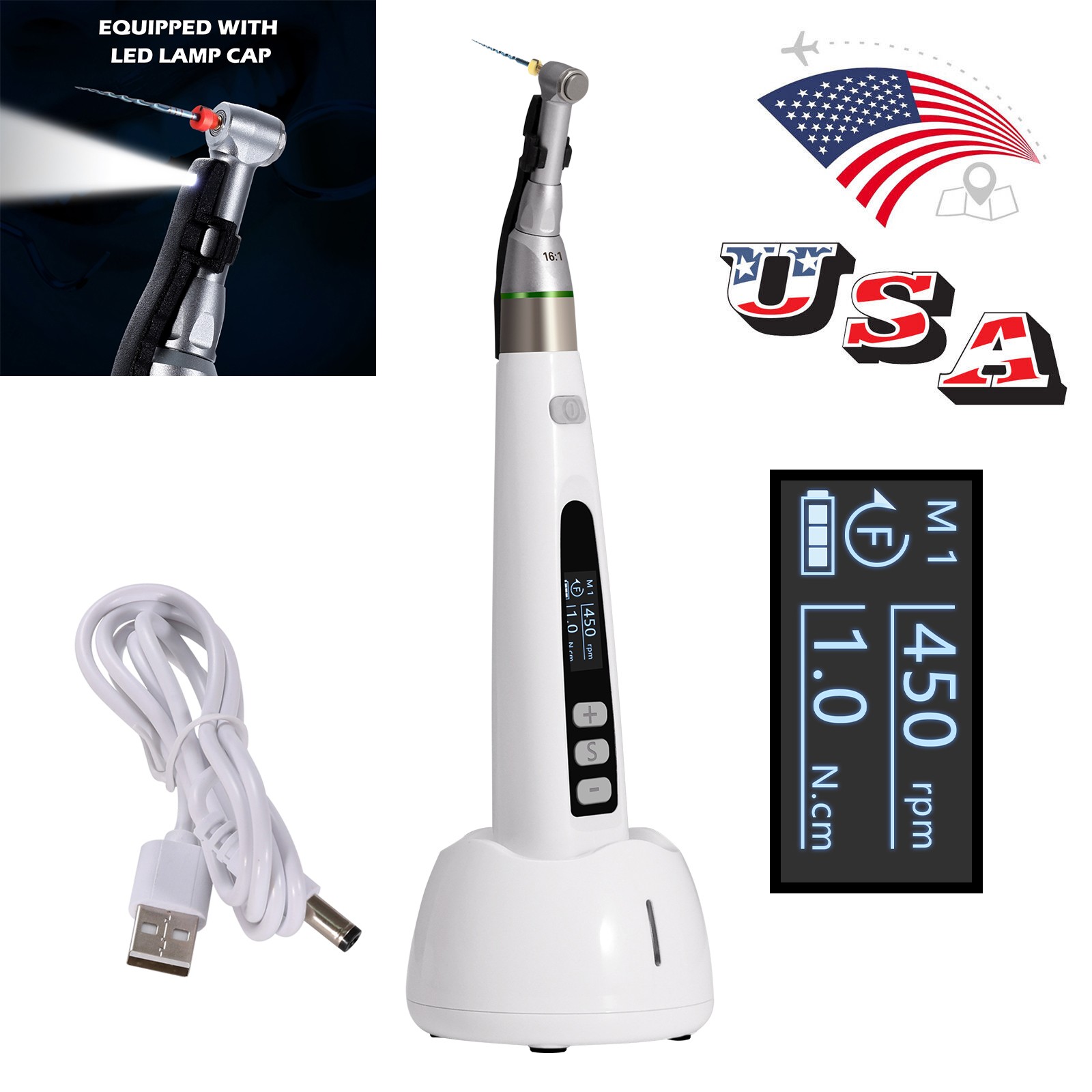 Dental Wireless Cordless LED Endo Motor 16:1 Handpiece Root Canal Treatment