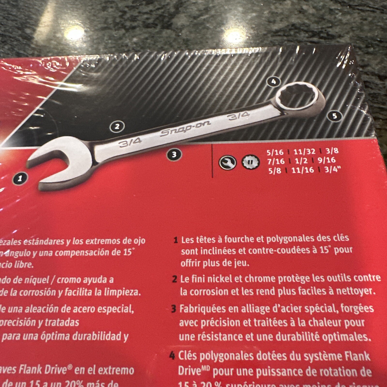 Snap On oexs709b 5/16-3/4” 9 pc short combination sae wrench set sealed