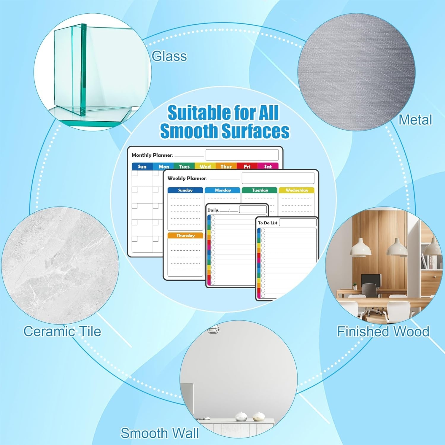 4 Pack Non-Magnetic Dry Erase Calendar Board Set, Monthly, Weekly, Daily, Lis…