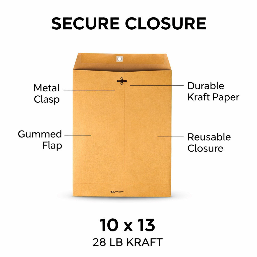 10×13 Kraft Clasp Envelopes #97 Brown 28lb Metal Clasp Catalog Mailing 10-300
