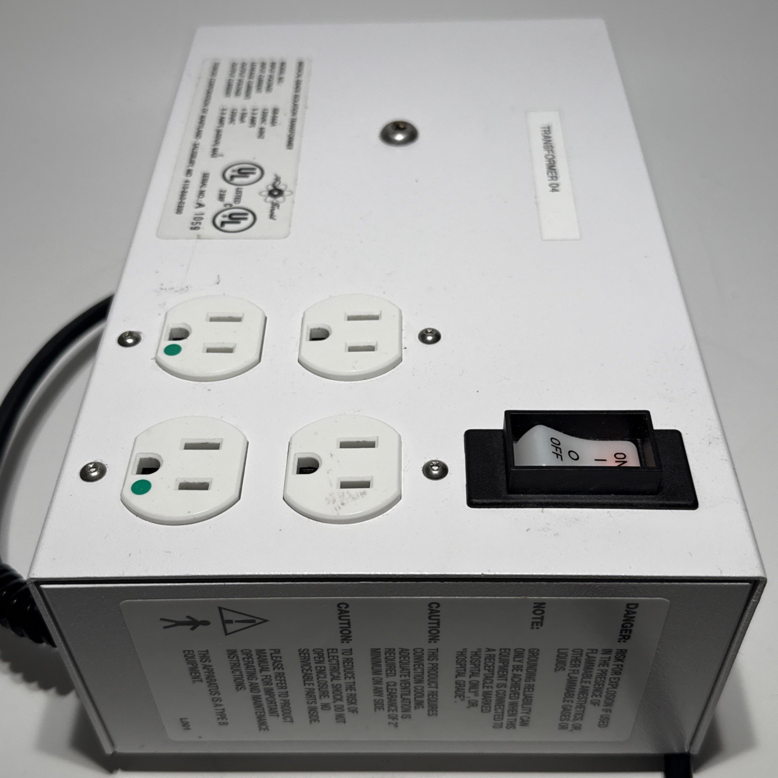 Toroid Medical Grade Isolation Transformer ISB-060A 4 Outputs 120V