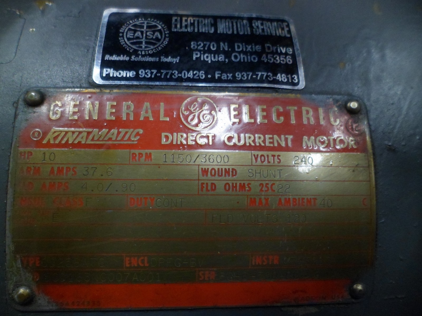 GENERAL ELECTRIC KINAMATIC CD258ATC DIRECT CURRENT MOTOR 240V 3PH 1150/3600 RPM.