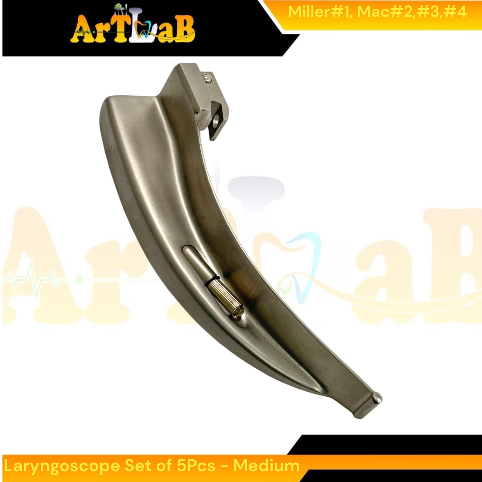 EMT Laryngoscope Kit with Mac Blades #2, #3, #4 + Miller Blade #1, Med Handle