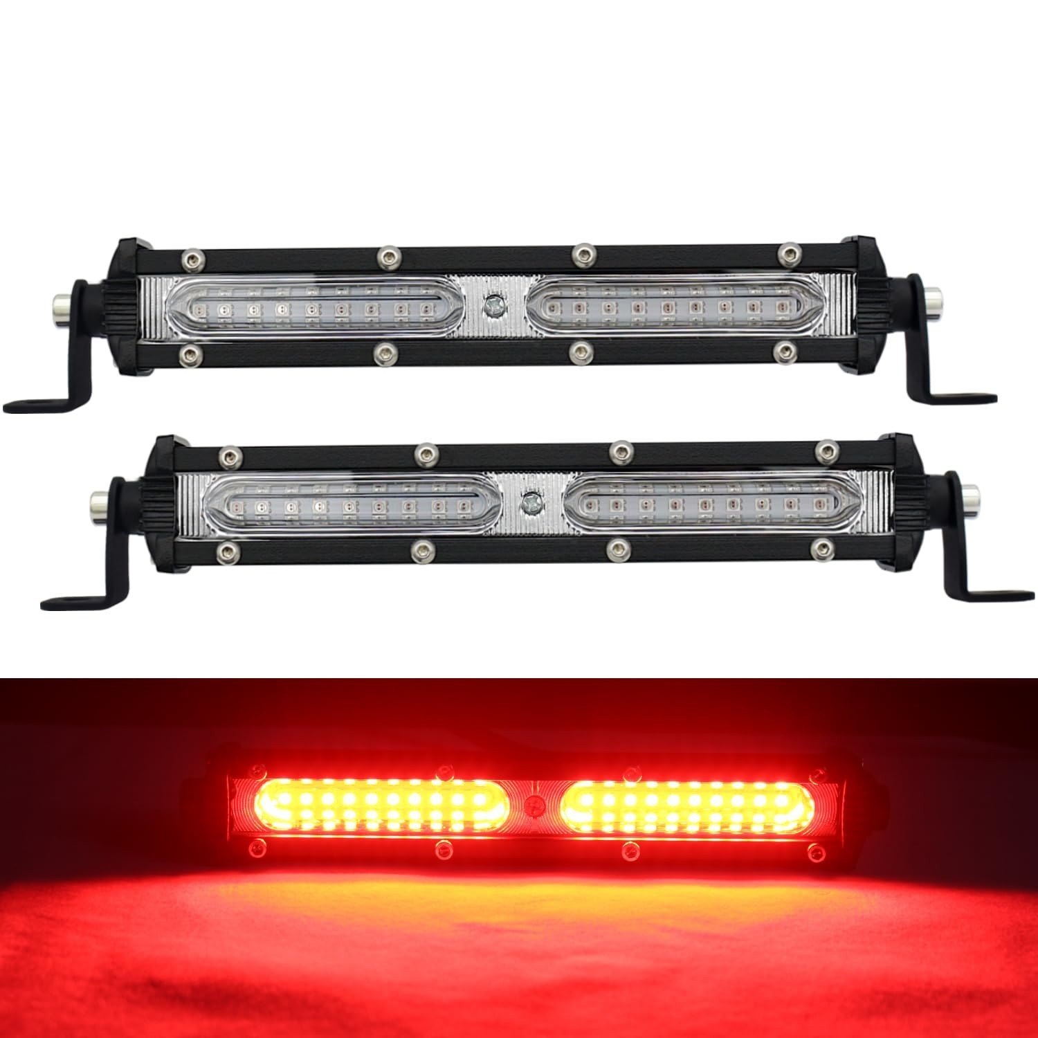 Ultra Slim Single Row Red LED Offroad Driving Fog Lights Bar Red Hunting Fish…