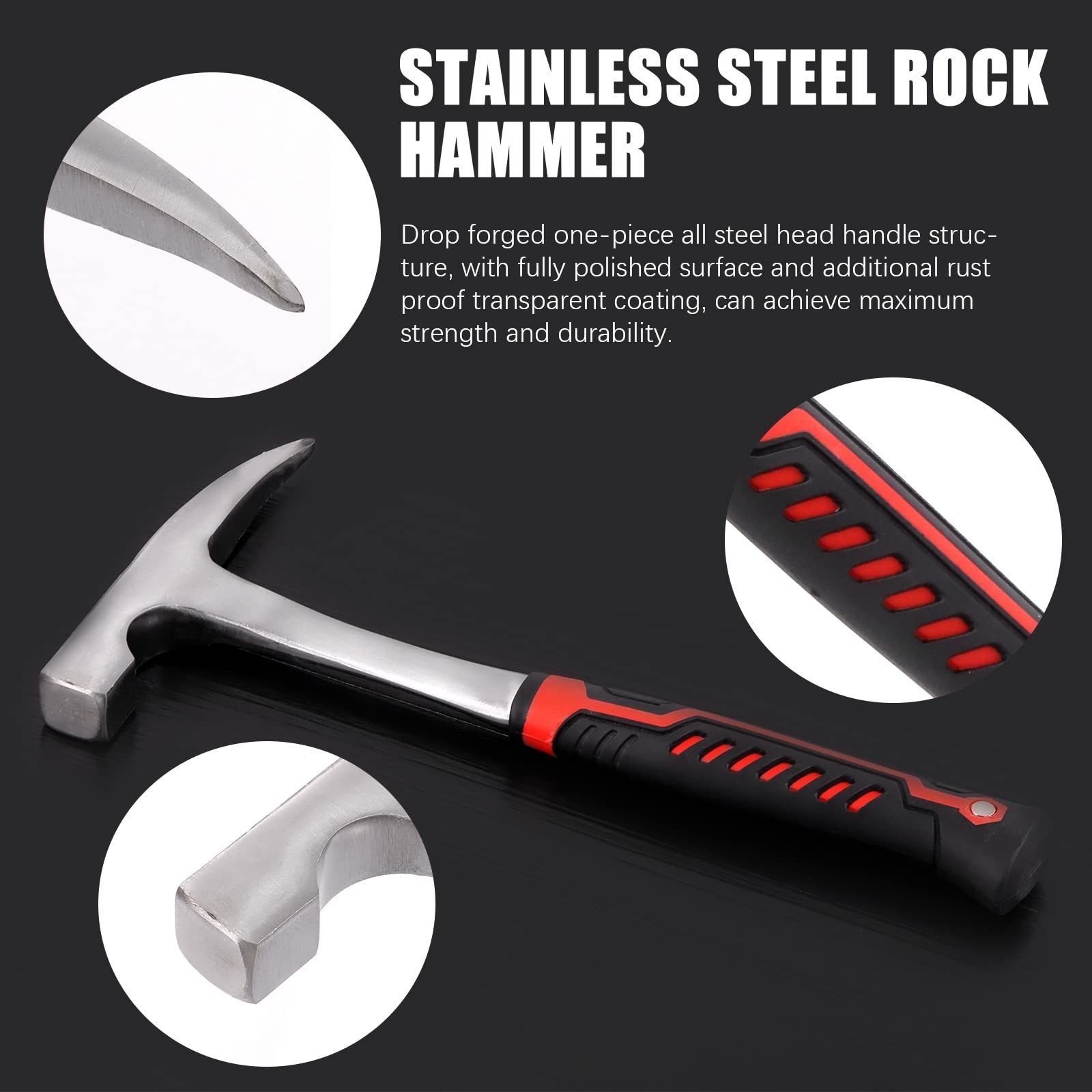 Tanstic 6Pcs Geology Rock Hammer and Chisel Kit, 30oz Hammer & 12″ Digging Ch…