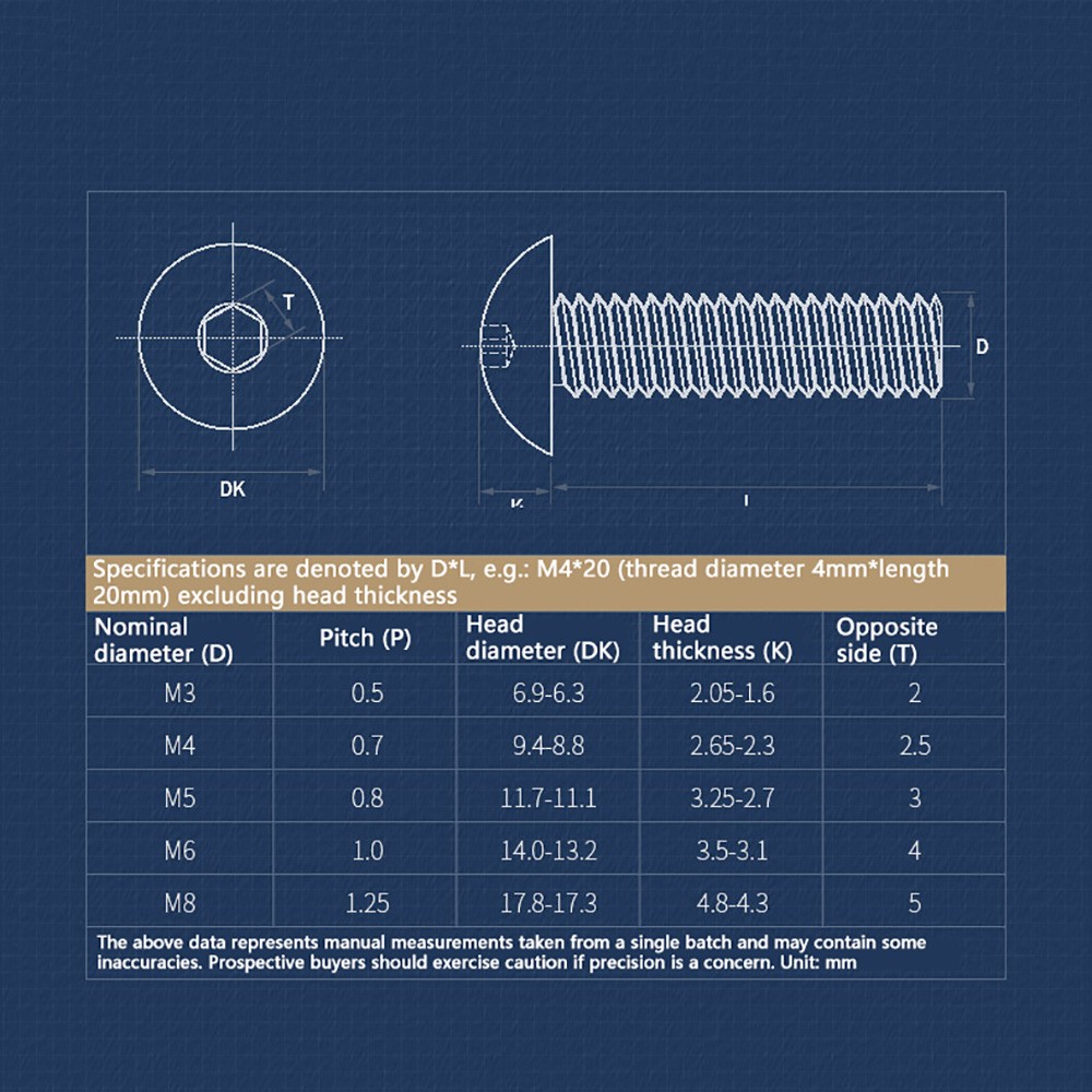 M6-M10 Socket Button Head Screws Dome Allen Bolts Machine Screw Stainless Steel