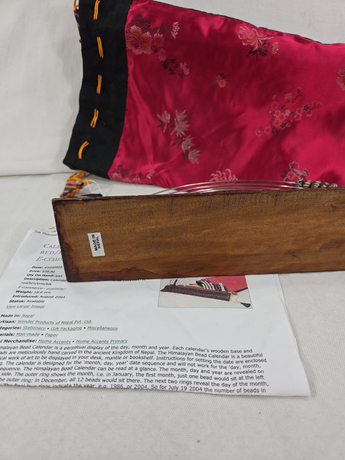 Vintage Himalayan Perpetual Bead Calendar Hand Crafted Wood Abacus Device Nepal
