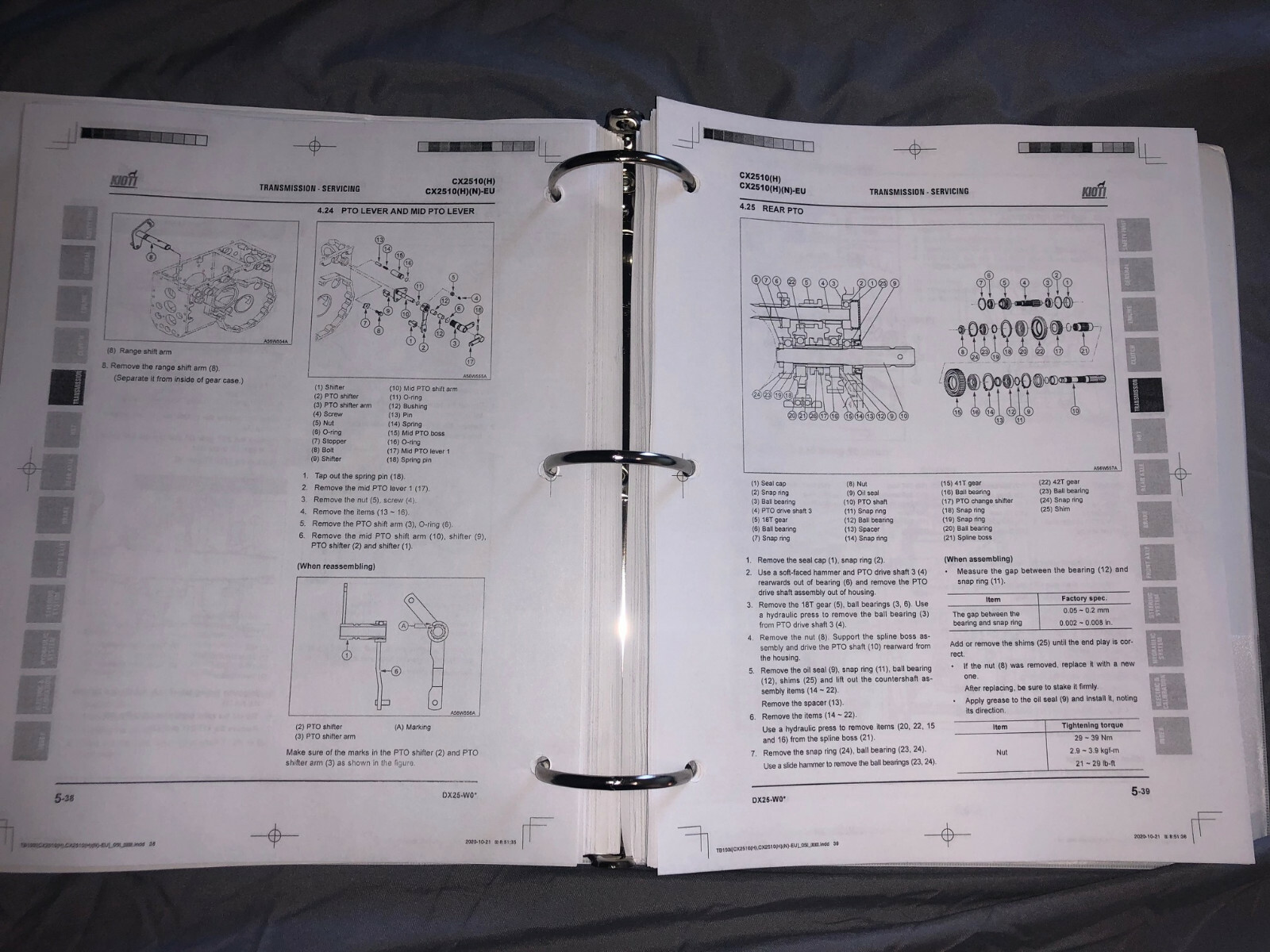 Kioti Daedong CX2510 CX2510-EU tractor service repair workshop manual binder f