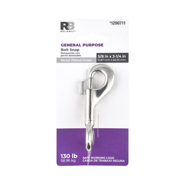 RELIABILT 5/8-in x 3-1/4-in Bolt Snap in Nickel Plated