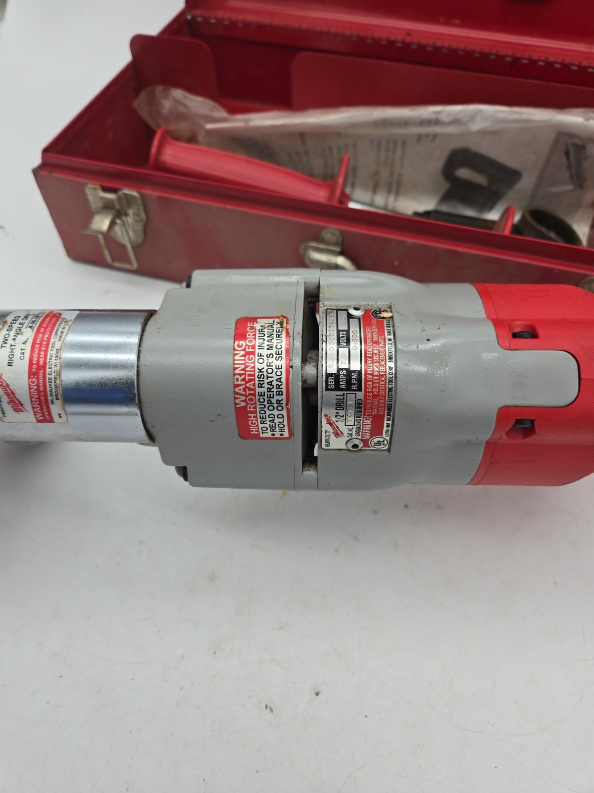 Milwaukee 1/2″ Two Speed Drill 48-06-2871 With Right Angle Drive 1107-1 (1CN)