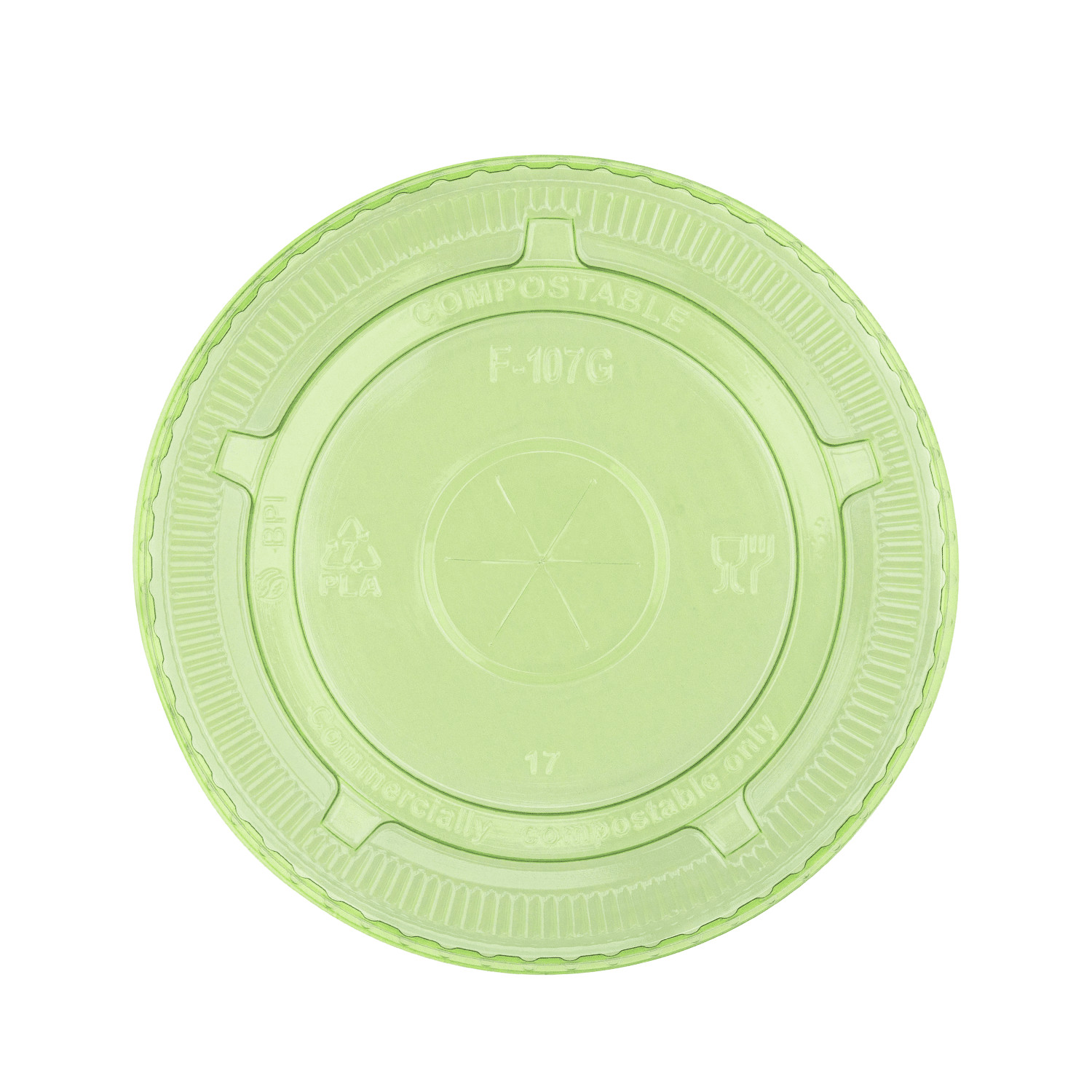 Karat Earth 107mm PLA Flat Lid for 32oz Cup, Green – 500 ct, KE-KC107TS-G
