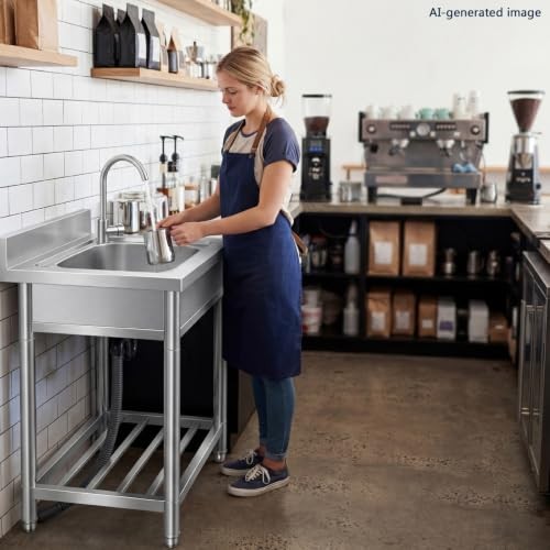 Free Standing Stainless Steel Single Bowl Commercial Sink 22in