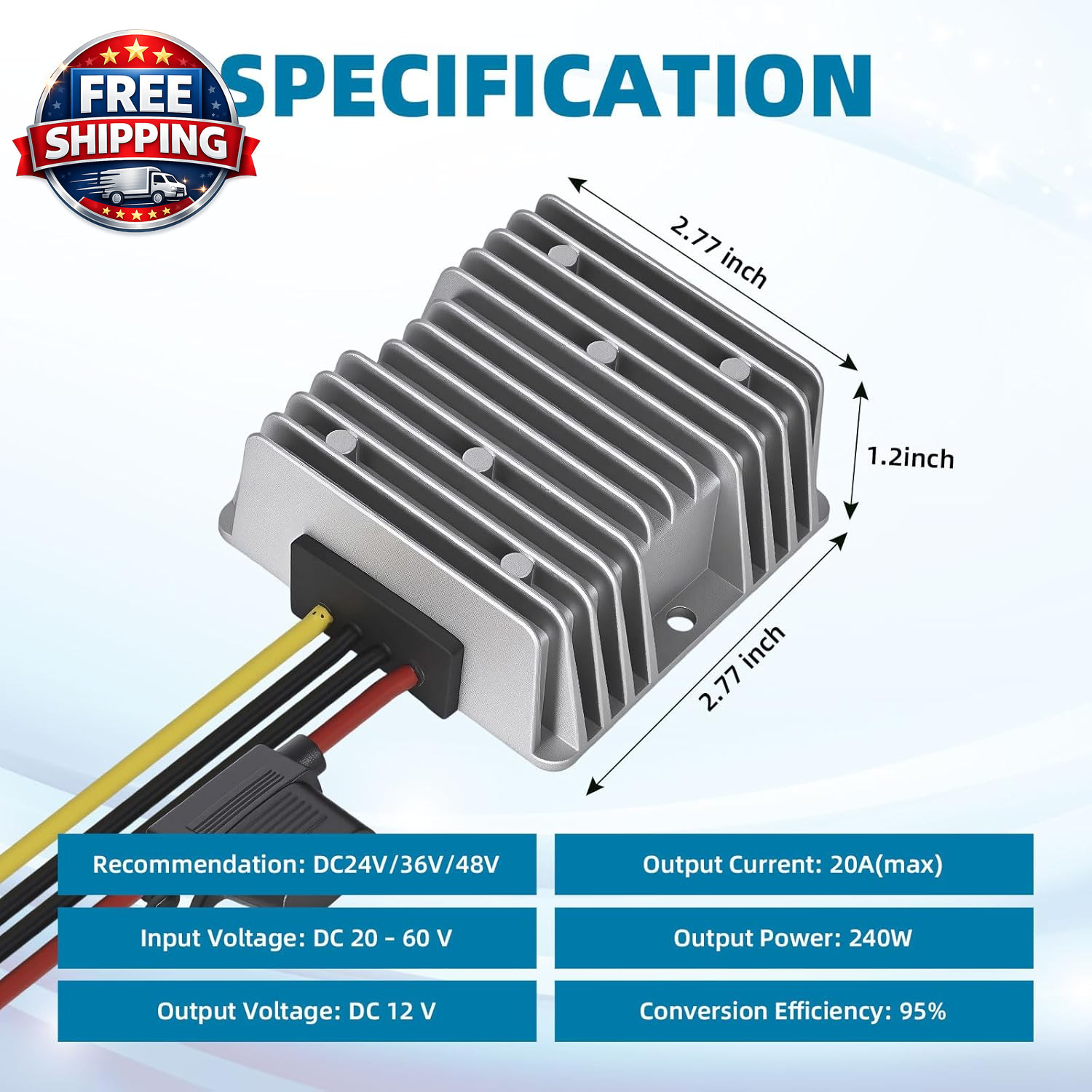 20A 240W Golf Cart DC-DC 24V 36V 48V to 12V Waterproof Converter Voltage Regulat