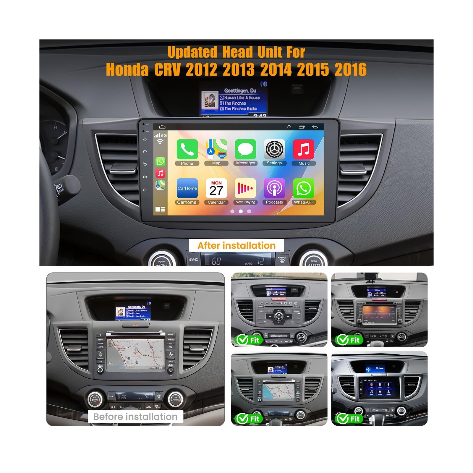 8 Core 6GB+128GB Car Radio for Honda CRV 2012-2016,10.2 Inch QLED Touch Scree…