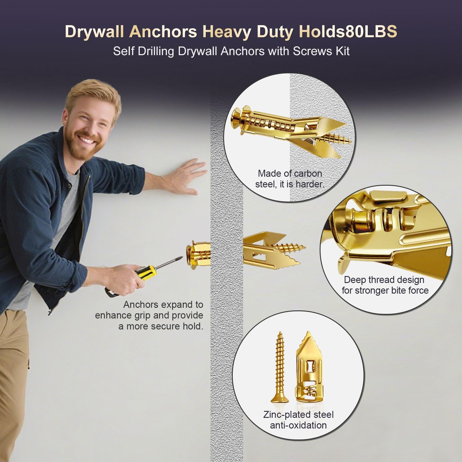 Self Drilling Drywall Anchors with Screws Kit, 88pcs, 2 Sizes Sheetrock Anchor