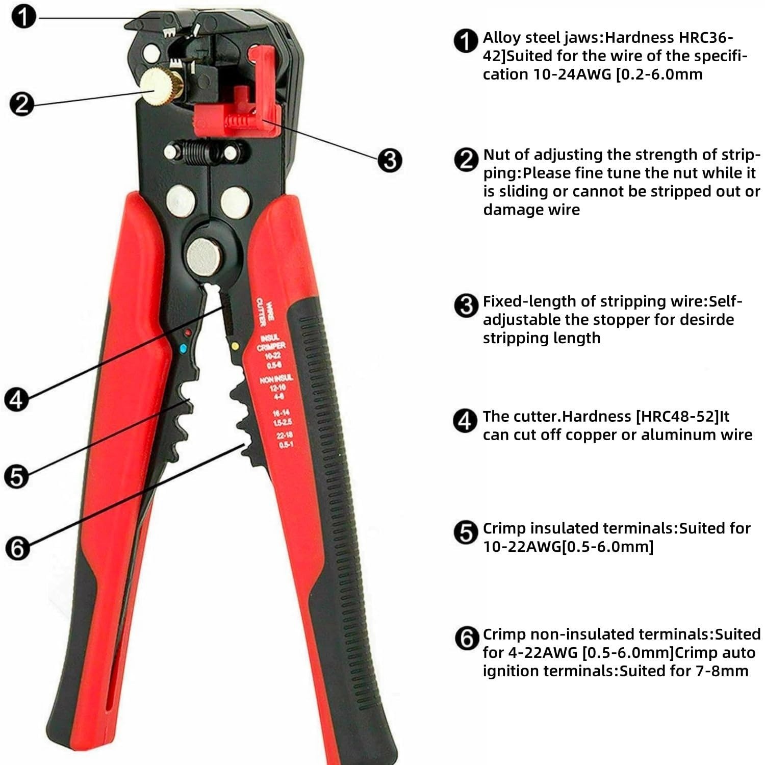 5 in 1 Self-Adjusting Wire Stripper Crimping Tool for 10-24 AWG