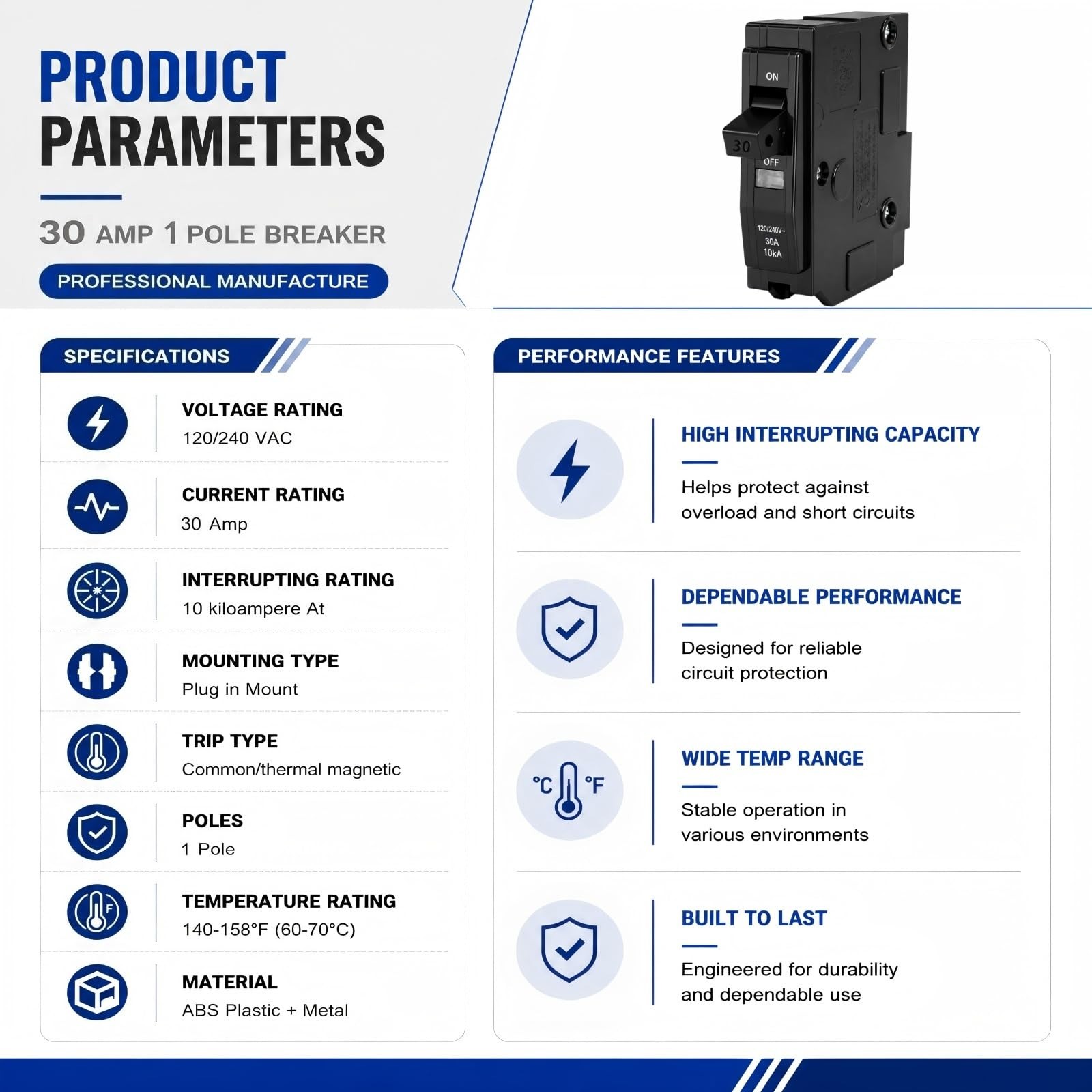 1-Pole 30 Amp Circuit Breaker, Compatible with QO130, for QO Load Centers, CS…