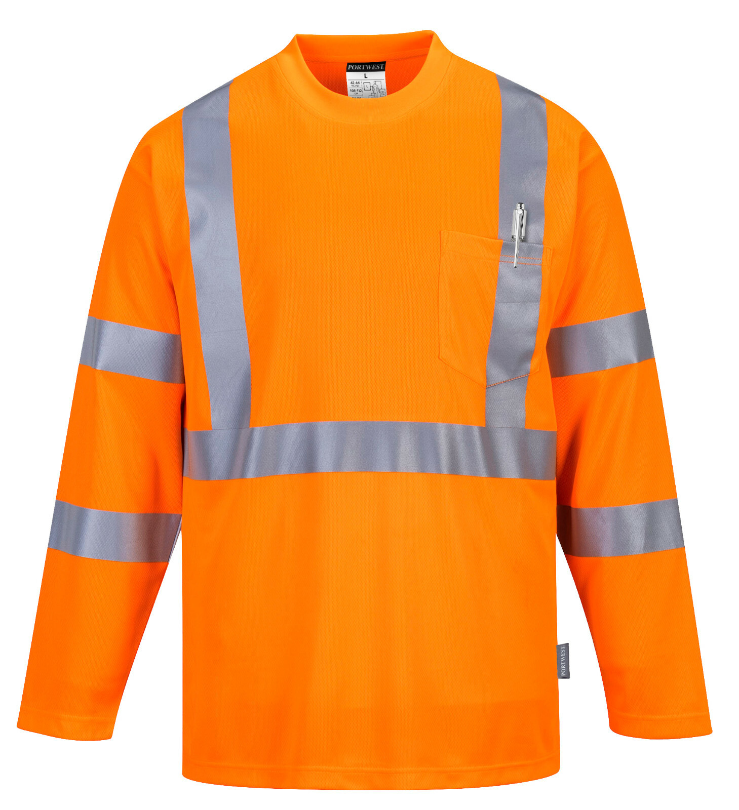 Portwest S191 Hi-Vis Reflective Safety Long Sleeve Crew Neck Pocket T-Shirt ANSI