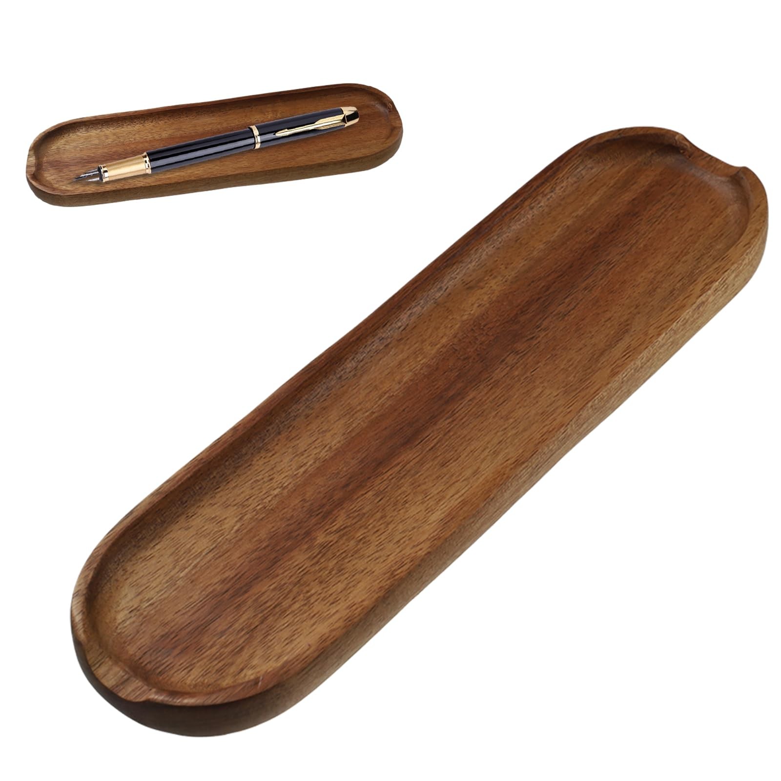 PKRFCJ Wooden Tray Brown Pen Tray, Wood Desk Accessories, Minimalist