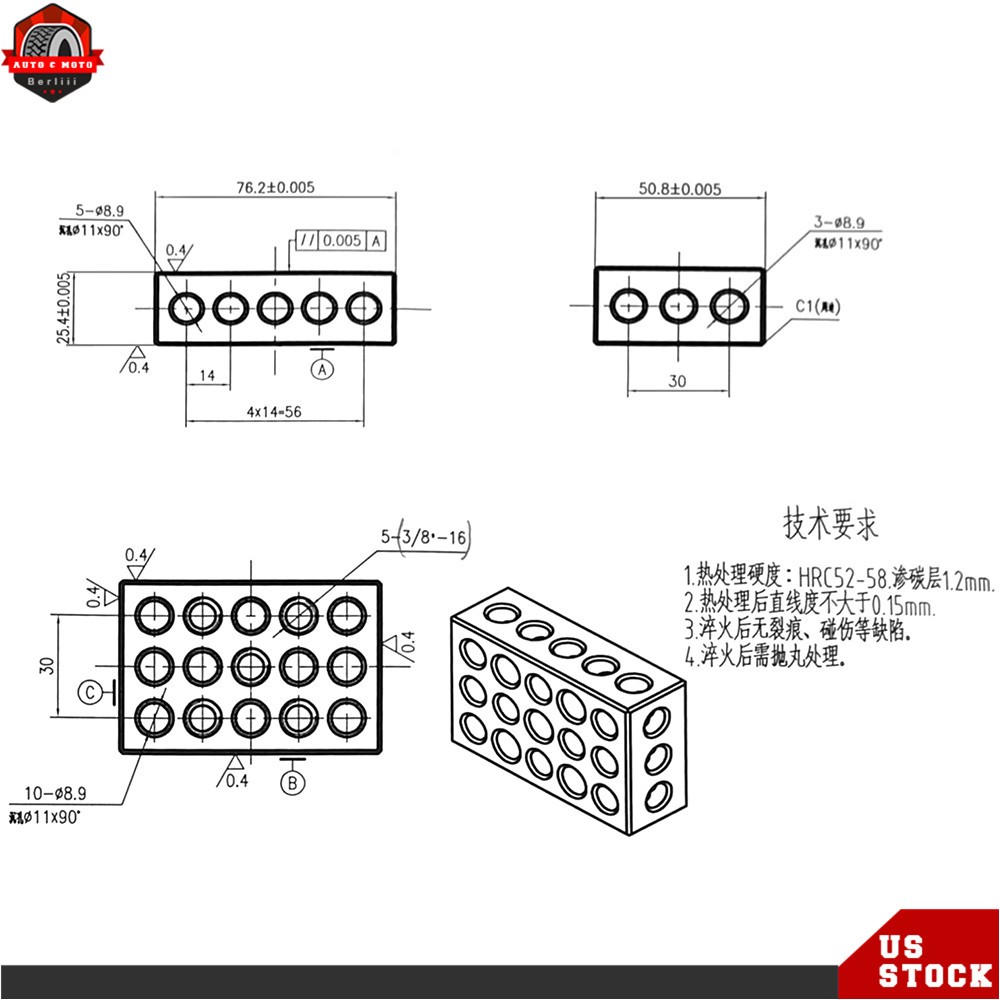1-2-3 Blocks 23 Holes .0002″ Machinist 123 Jig 1 Matched Pair High Precision US