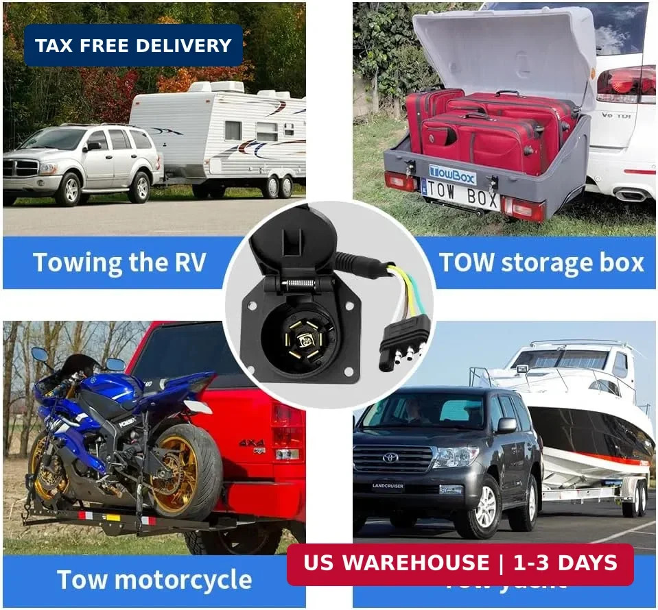 4 Pin to 7 Way Adapter Trailer Kit with Mounting Bracket,4 Way Flat to 7 Way Lig