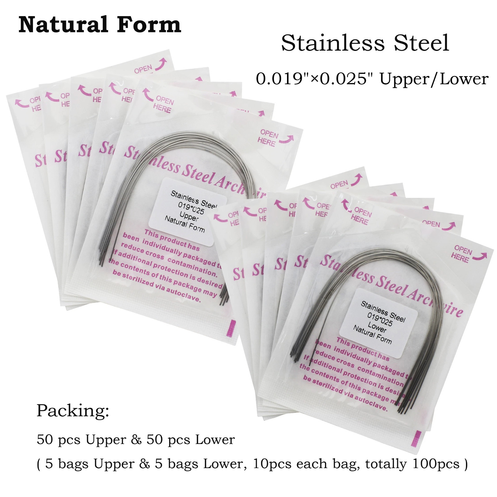 100PCS Orthodontic Arch Wires Stainless Steel Natural Form Round Rectangular 014