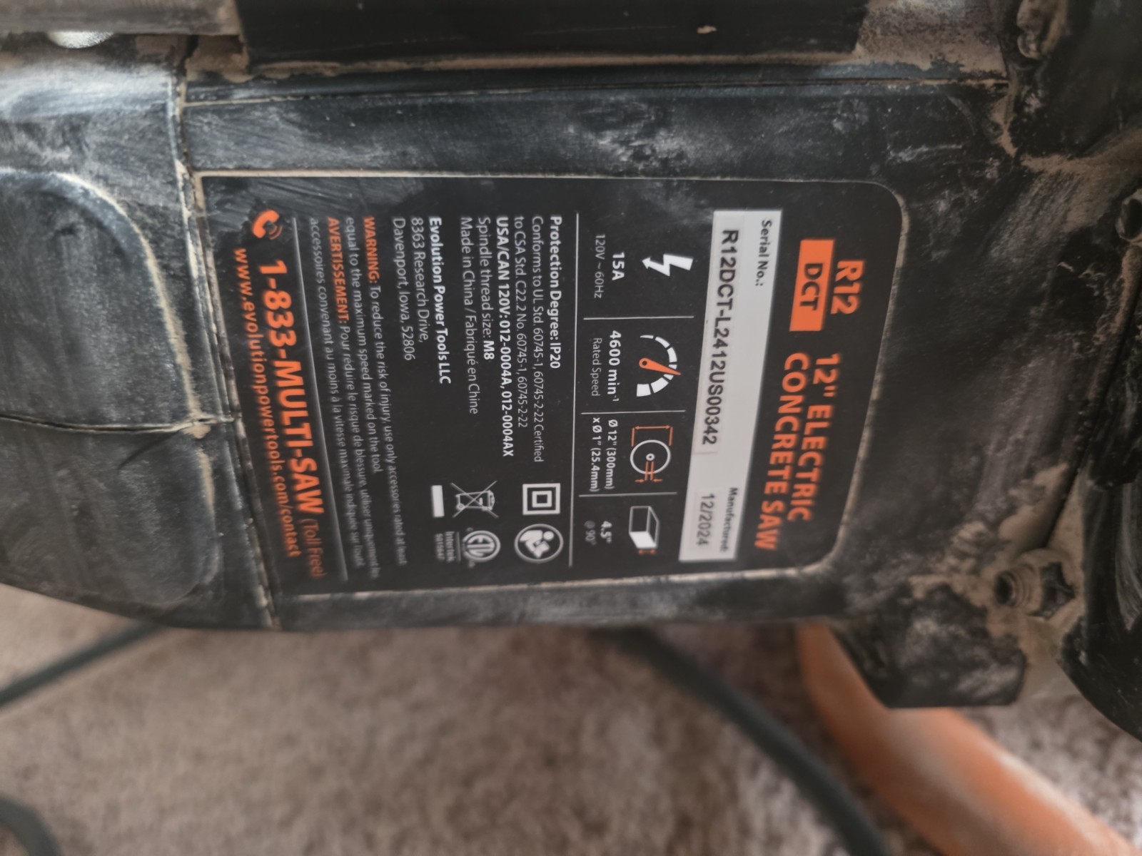 Evolution R12DCT 12 in Electric Handheld Cut-Off Concrete Saw