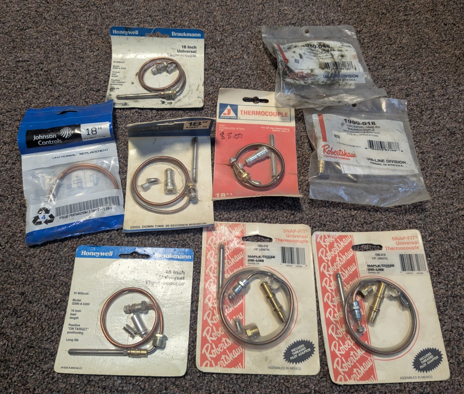 Gas Equipment Parts Lot of 9 unicouples/thermocouples for ranges, ovens Heaters