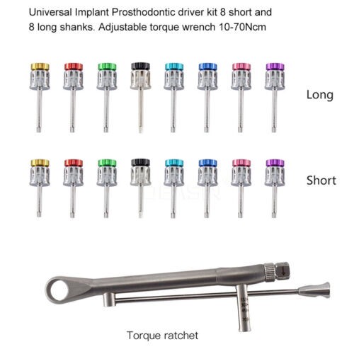 Universal Dental Implant Torque Wrench Set Fully Autoclavable 16pcs Screwdrivers