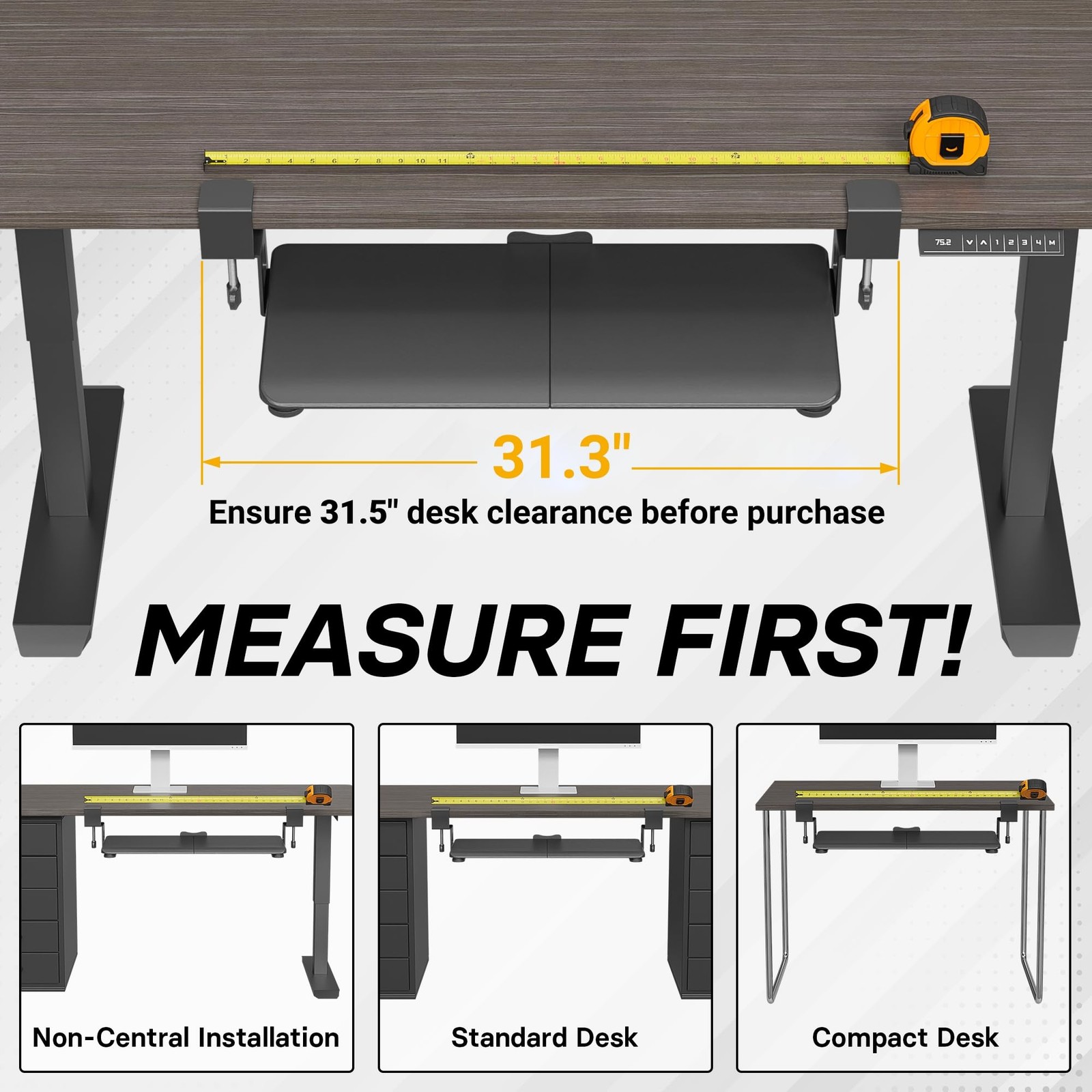 BONTEC Under Desk Keyboard Tray 25.6×11.8in Pull Out Drawer C-Clamp Mount Black
